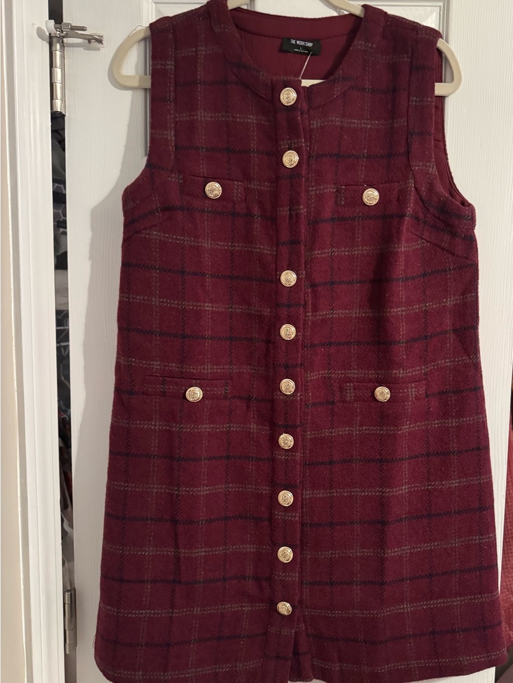 Altar'd State Burgundy Plaid Button-Front womens Dress
